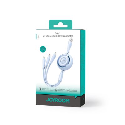2. Kabel Joyroom Colorful Series S-A40 zwijany 3w1 USB-A - USB-C / Lightning / micro USB 1m - niebieski