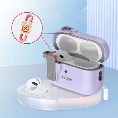 5. Etui Tech-Protect Slim Hook z karabińczykiem na Apple AirPods Pro 1 / 2 - fioletowe