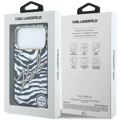 8. Etui Karl Lagerfeld IML Signature Zebra Glitter MagSafe na iPhone 17 Pro / 18 Pro - złote