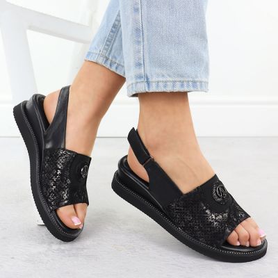 2. Sandały damskie na podwyższeniu z gumą czarne Jezzi  RMR2267-2