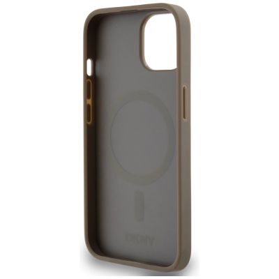 6. Etui DKNY Leather Printed Pattern Metal Logo MagSafe na iPhone 15 / 14 / 13 - brązowe