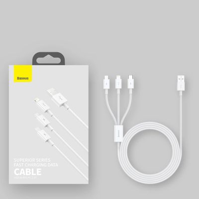 19. Baseus Superior 3w1 kabel USB - Lightning / USB Typ C / micro USB 3,5 A 1,5 m Biały (CAMLTYS-02)
