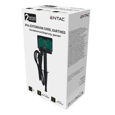 2. Entac ESE1.5G2-5-IP44S rozgałęziacz 5 m 2 x gniazdo sieciowe Zewnętrzna Czarny, Zielony