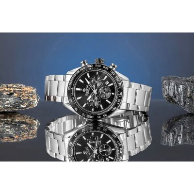 6. Zegarek Męski Giewont Chronograph Sapphire Srebrno Czarny GW9580-B1