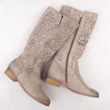 Kozaki damskie zamszowe ocieplane ażurowe khaki Potocki 12522