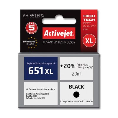 Activejet AH-651BRX Tusz (zamiennik HP 651 C2P10AE; Premium; 20 ml; czarny)