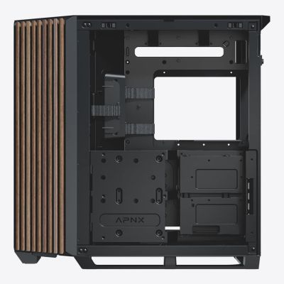 6. Obudowa PC APNX V1, Midi-Tower, ATX, Tempered Glass, Holz, schwarz