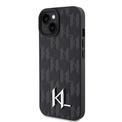 2. Etui Karl Lagerfeld Leather Monogram Hot Stamp Metal Logo na iPhone 15 / 14 / 13 6.1" - czarne