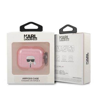 3. Etui Karl Lagerfeld Glitter Karl's Head na AirPods 3 - różowe