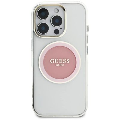 3. Etui Guess IML Metal Colored Circle Classic Logo MagSafe na iPhone 16 Pro Max - różowe