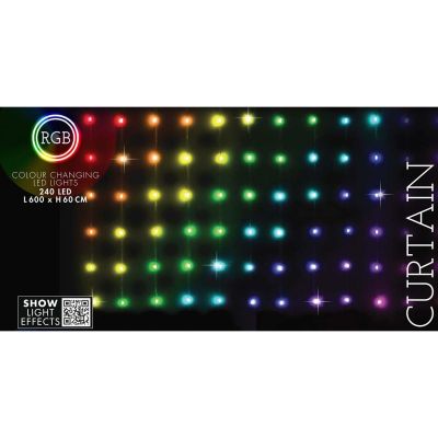 22. LAMPKI CHOINKOWE KURTYNA ŚWIETLNA ZEW/WEW 240 LED 600X60CM Z PILOTEM RGB KOLOR