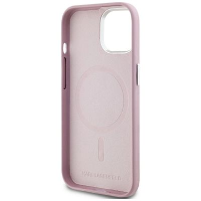 7. Etui Karl Lagerfeld FW Metal Plate MagSafe na iPhone 15 - różowe