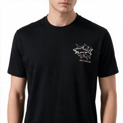 2. Paul&Shark T-shirt bawełniany męski czarny - model 26411035-11, klasyczny krój, wysokiej jakości bawełna