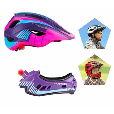 4. Kask rowerowy Rockbros TT-32SBPP-S dziecięcy z odpinaną szczęką rozmiar S - fioletowo-różowy
