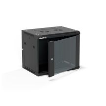 Szafa wisząca 19" 9U 600x450, (opcja dwusekcyjna) drzwi szklane jednoskrzydłowe, tył osłona pełna demontowalna, osłony boczne pełne demontowalne zamykane na klucz, 4 belki, kolor czarny, ALANTEC