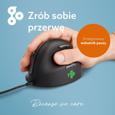 8. R-Go Tools Mysz ergonomiczna R-Go HE Break z oprogramowaniem do przerw, rozmiar small (długość dłoni poniżej 165 mm), dla praworęcznych, przewodowa, czarna