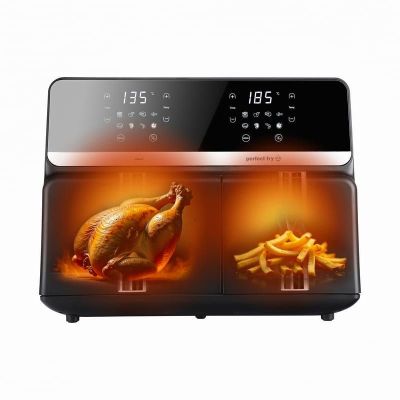19. ELDOM FRYTOWNICA BEZTŁUSZCZOWA FR200 9 L,2200W, DWIE NIEZALEŻNE SZUFLADY,8 PROGRAMÓW, WYŚWIETLACZ LED, TEMP. 80°C–200°C