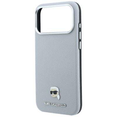 6. Etui Karl Lagerfeld Grained Karl Head Metal MagSafe na iPhone 18 Pro / 17 Pro - szare