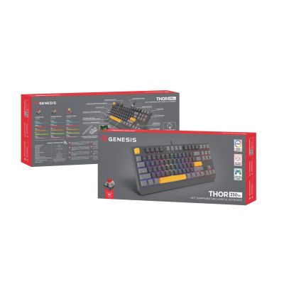8. GENESIS Thor 230 TKL klawiatura Gaming USB + RF Wireless + Bluetooth QWERTY Czarny, Szary, Pomarańczowy