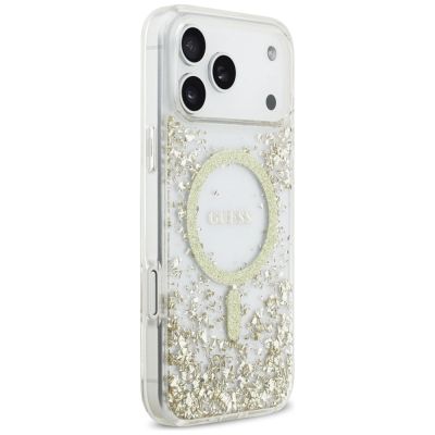 4. Etui Guess Resin Bottom Glitter MagSafe na iPhone 17 Pro Max - złote