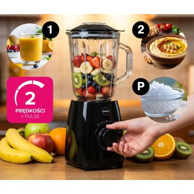 10. ELDOM BLENDER KIELICHOWY BK6 NOXAR 100W CZARNY 22000 OBR/NIN KIELICH 1,8 L ZE SZKŁA HARTOWANEGO DWA POZIOMY RĘDKOŚCI + PULSE