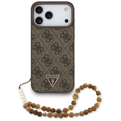 Etui Guess 4G Strap Triangle Logo MagSafe na iPhone 17 Pro Max - brązowe