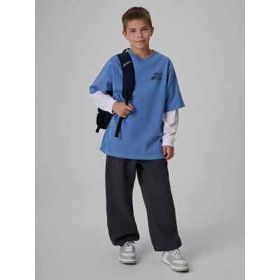 3. T-shirt loose z nadrukiem chłopięcy 4F 4FJRSS26TTSHM4277-32S