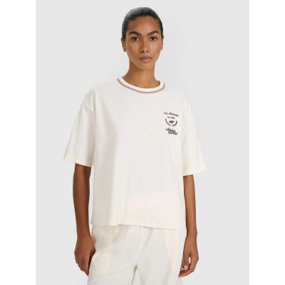 4. T-shirt oversize z nadrukiem damski 4F 4FRSS25TTSHF2979-11S