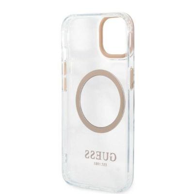 7. Etui Guess Metal Outline MagSafe na iPhone 13 - złote