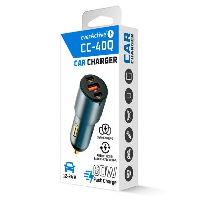 7. EVERACTIVE ŁADOWARKA SAMOCHODOWA 1 X USB QC3.0, 2X USB-C PD 60W CZARNA CC-40Q
