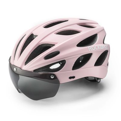 Kask rowerowy Rockbros z szybką, odpinane okulary z ochroną UV, odłączany daszek, unisex - różowy