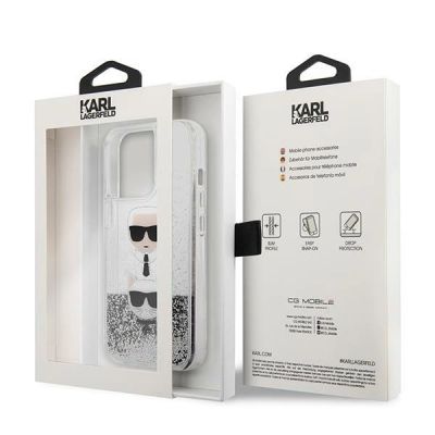 8. Etui Karl Lagerfeld Liquid Glitter Karl&Choupette Head na iPhone 13 Pro / iPhone 13 - srebrne