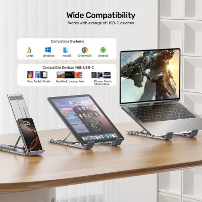 18. UNITEK PODSTAWKA POD LAPTOP REGULOWANA + HUB USB-C/A, HDMI 2.0, PD 100W