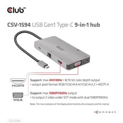 10. CLUB3D CSV-1594 stacja dokująca USB 3.2 Gen 1 (3.1 Gen 1) Type-C Czarny, Szary