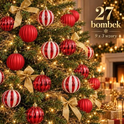 4. BOMBKA DEKORACYJNA PLASTIKOWA BEZPIECZNA 27SZT 6CM CZERWONO BIAŁE MICA