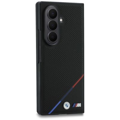 3. Etui BMW M Leather Perforated Tricolor Stripe Metal Logos MagSafe na Samsung Galaxy Z Fold 8 Ultra - czarne
