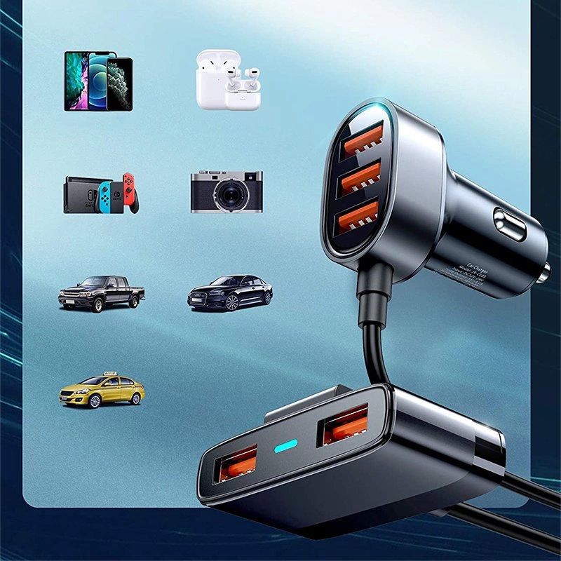 6. Joyroom szybka ładowarka samochodowa 5x USB 6,2 A z przedłużaczem czarny (JR-CL03)