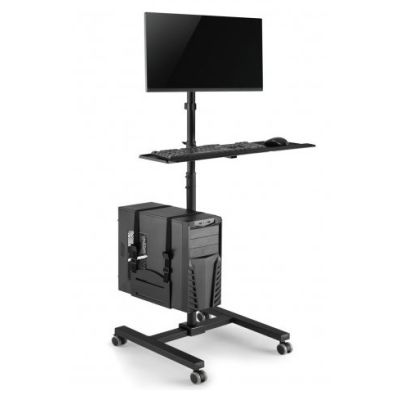 Wózek stand profesjonalny Maclean, mobilne stanowisko komputerowe na kółkach, max 17"-32", max 20kg, MC-793