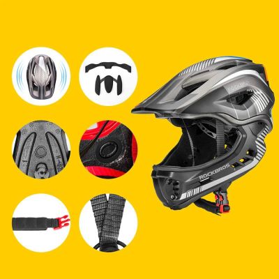 4. Kask rowerowy Rockbros TT-32SBTG-M dziecięcy z odpinaną szczęką rozmiar M - szary