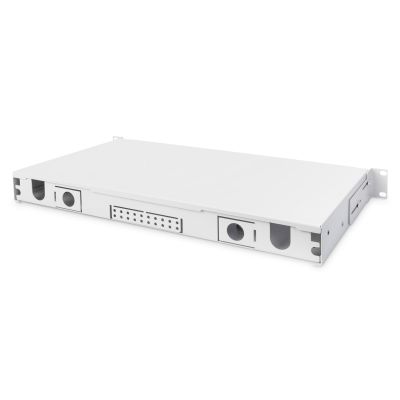 5. Panel krosowy FO bez płyty czołowej 19'' 1U, wysuwany, dławnica PG13.5 i PG16, opaski/uchwyty, szary