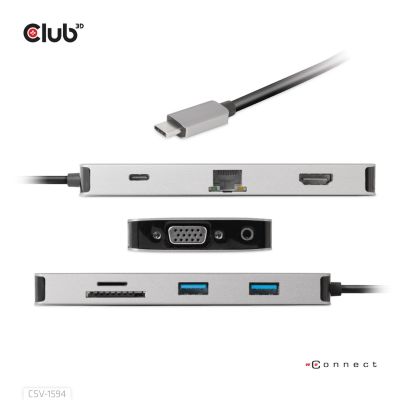 6. CLUB3D CSV-1594 stacja dokująca USB 3.2 Gen 1 (3.1 Gen 1) Type-C Czarny, Szary