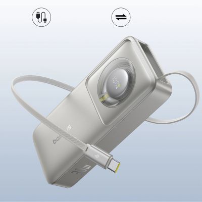 6. Powerbank Baseus Free2Pull 10000mAh 30W z portem USB-C i rozwijanym kablem USB-C - szary
