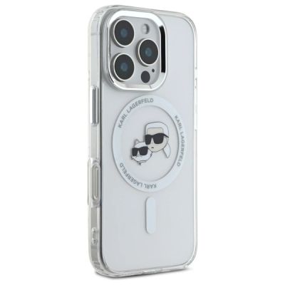 4. Etui Karl Lagerfeld IML Metal Karl&Choupette Head MagSafe na iPhone 16 Pro - białe