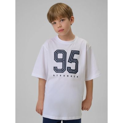 3. T-shirt loose z nadrukiem chłopięcy 4F 4FJRSS26TTSHM3786-10S