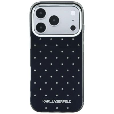 3. Etui Karl Lagerfeld IML Rhinestones Allover and Electroplated Logo na iPhone 17 Pro / 18 Pro  - czarne