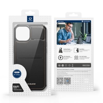 16. Etui portfel Dux Ducis Rafi Mag z podstawką 3w1 do iPhone 15 Plus z MagSafe i blokadą RFID - czarne