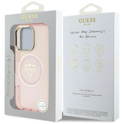 8. Etui Guess IML Metal Mountain Logo MagSafe na iPhone 16 Pro Max - różowe