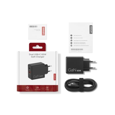 2. Ładowarka sieciowa Lenovo G0A6065BEU GaN 2x USB-C 65W czarna