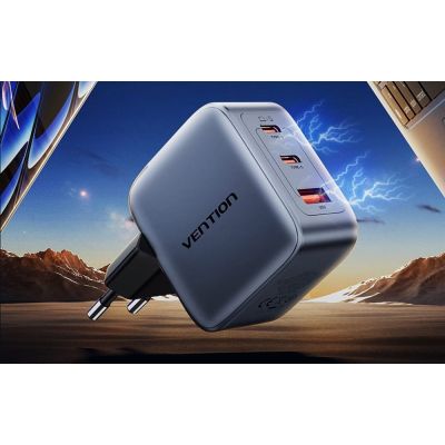 5. Ładowarka Vention 70W GaN PD 1x USB-A 2x USB-C czarna
