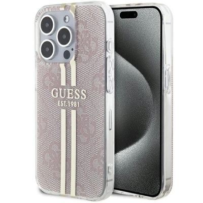Etui Guess IML 4G Gold Stripe na iPhone 14 Pro Max - różowe